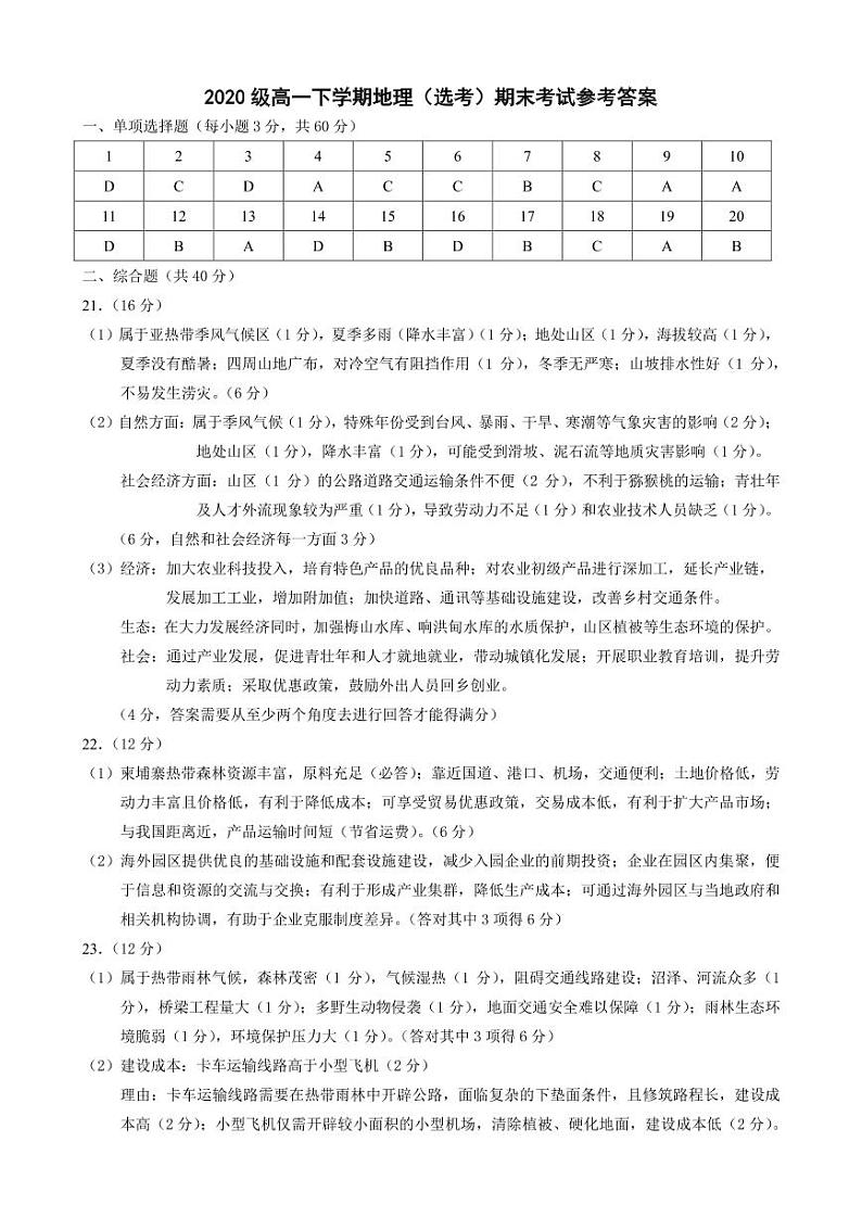 2021广东省广雅、执信、二中、六中、省实五校高一下学期期末联考试题地理PDF版含答案(可编辑)01