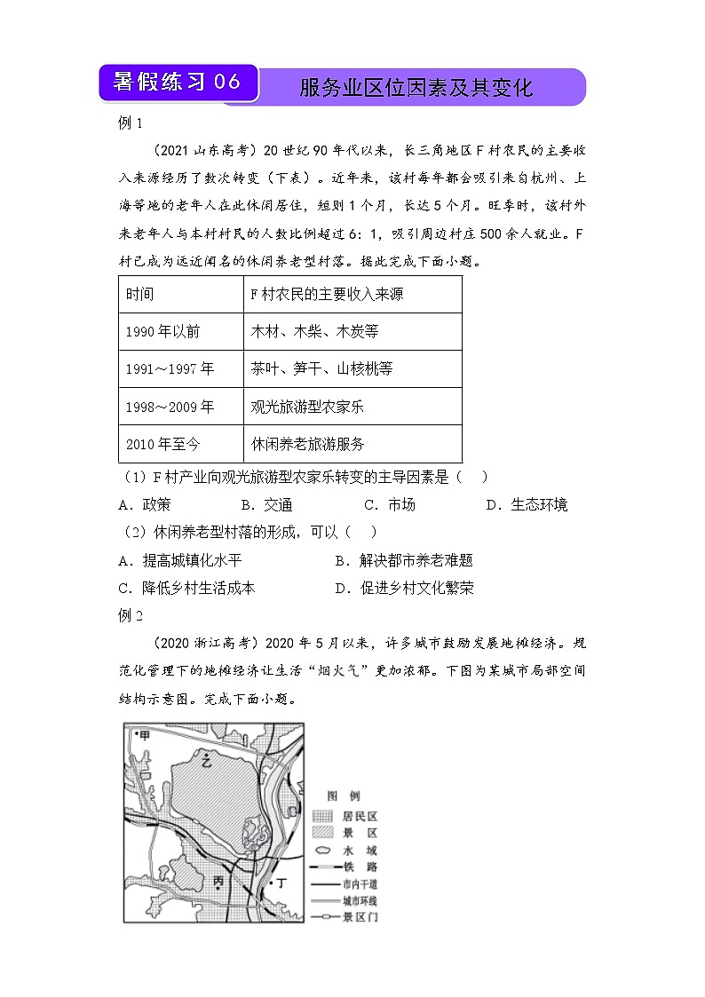 【地理】(新教材)2021-2022学年下学期高一暑假巩固练习6 服务业区位因素及其变化  学生版第1页