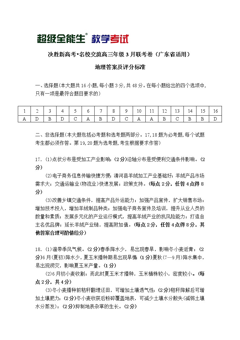 2021广东省“决胜新高考・名校交流“高三下学期3月联考试题地理PDF版含解析01
