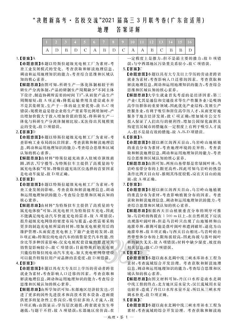 2021广东省“决胜新高考・名校交流“高三下学期3月联考试题地理PDF版含解析01