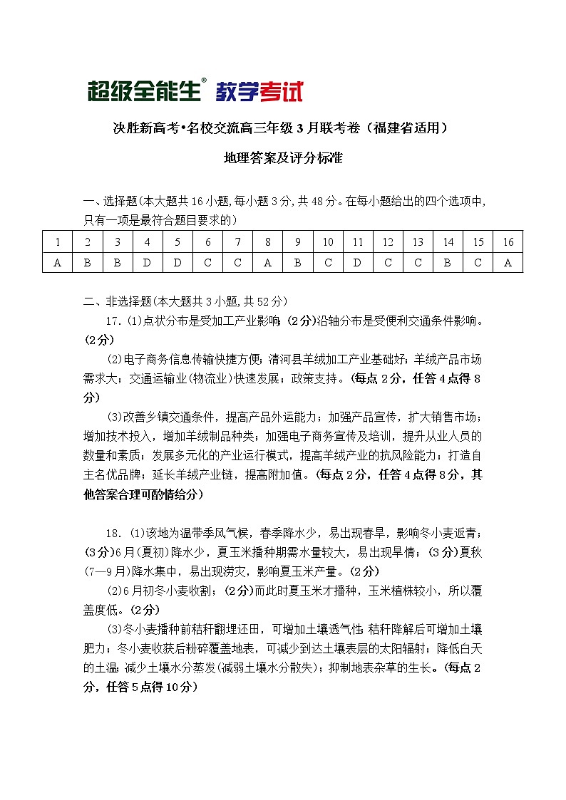 2021福建省“决胜新高考・名校交流“高三下学期3月联考试题地理PDF版含解析01