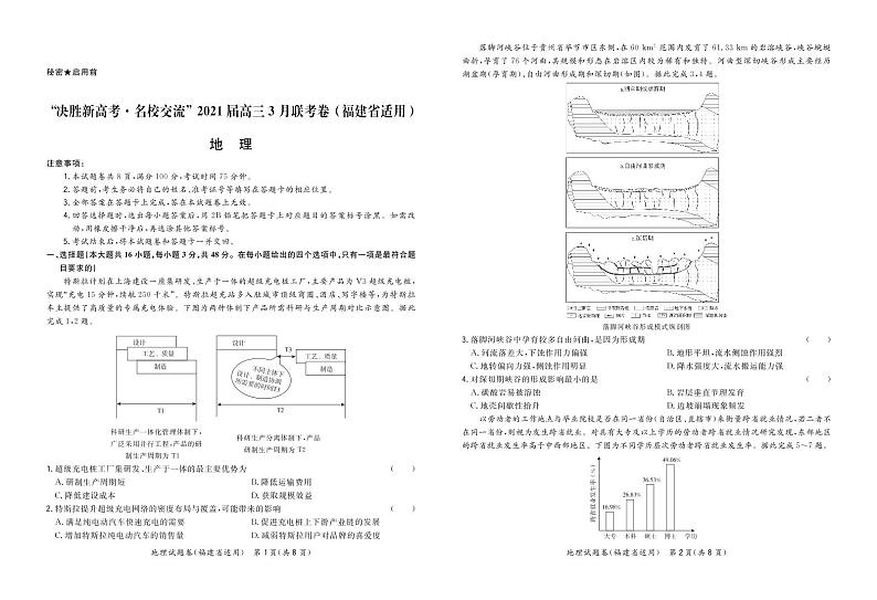 2021福建省“决胜新高考・名校交流“高三下学期3月联考试题地理PDF版含解析01