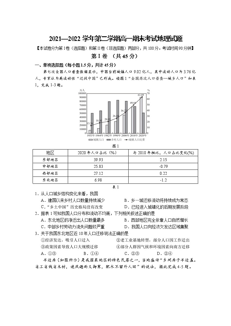 2022长治二中校高一下学期期末考试地理试卷第1页