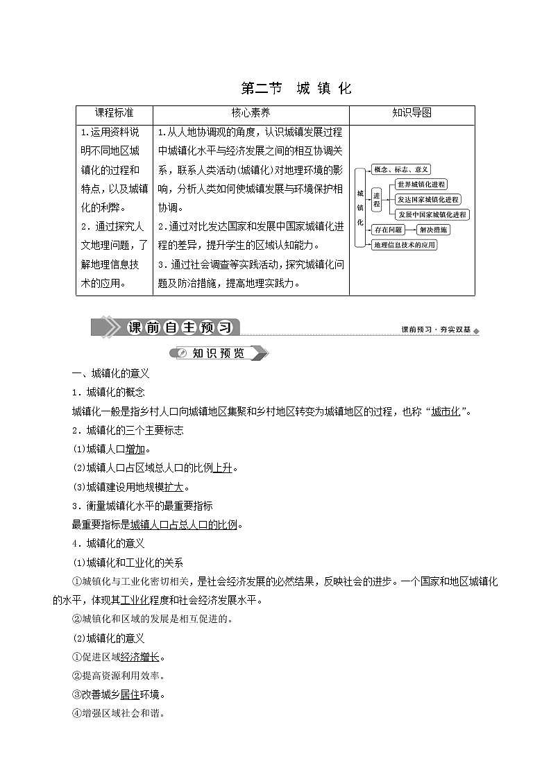 人教版高中地理必修第二册 第2章乡村和城镇第2节城镇化教案第1页