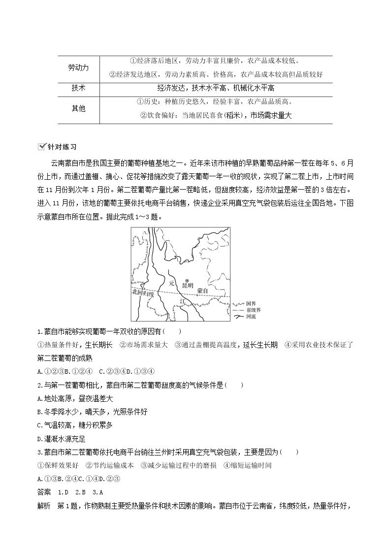 人教版高中地理必修第二册第3章产业区位因素微专题3农业区位因素评价含答案02