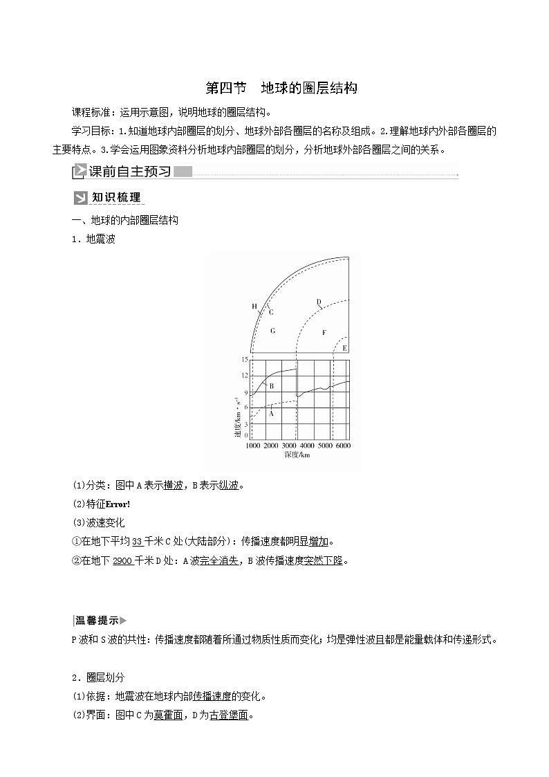 人教版高中地理必修第一册第1章宇宙中的地球1-4地球的圈层结构教案01