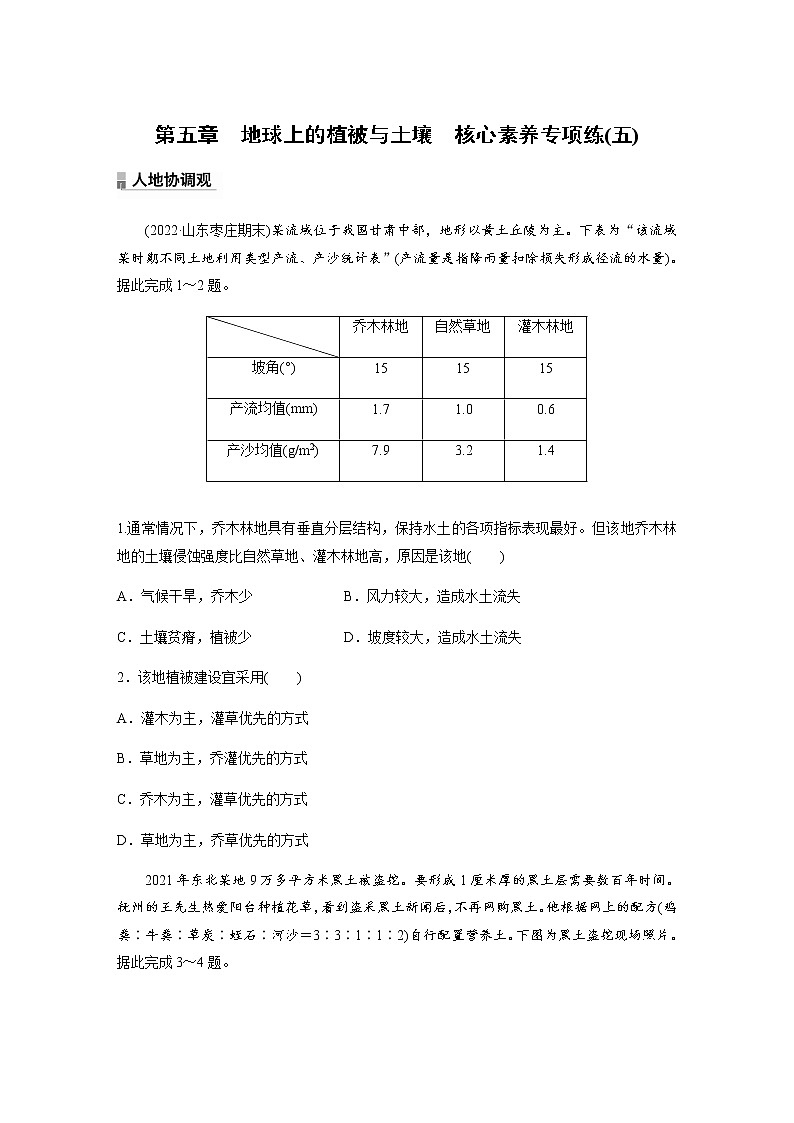 第五章 地球上的植被与土壤 核心素养专项练(五)(word版含解析)第1页