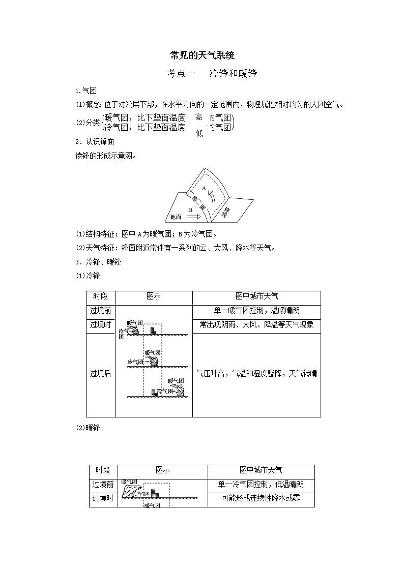 高考地理一轮复习:常见的天气系统 知识归纳01