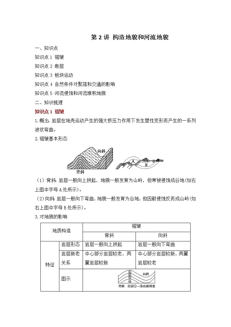 专题六 地表形态的塑造 第2讲 构造地貌和河流地貌(讲义)--高考地理一轮复习讲学一站通关第1页