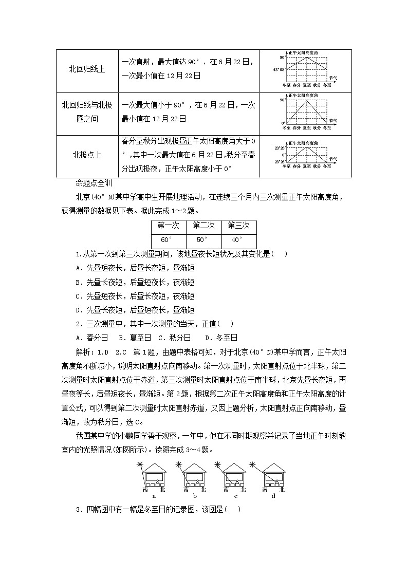 新课标2023版高考地理一轮总复习第二章宇宙中的地球第四节地球公转及其地理意义第2课时正午太阳高度的变化及四季更替和五带划分教师用书第3页