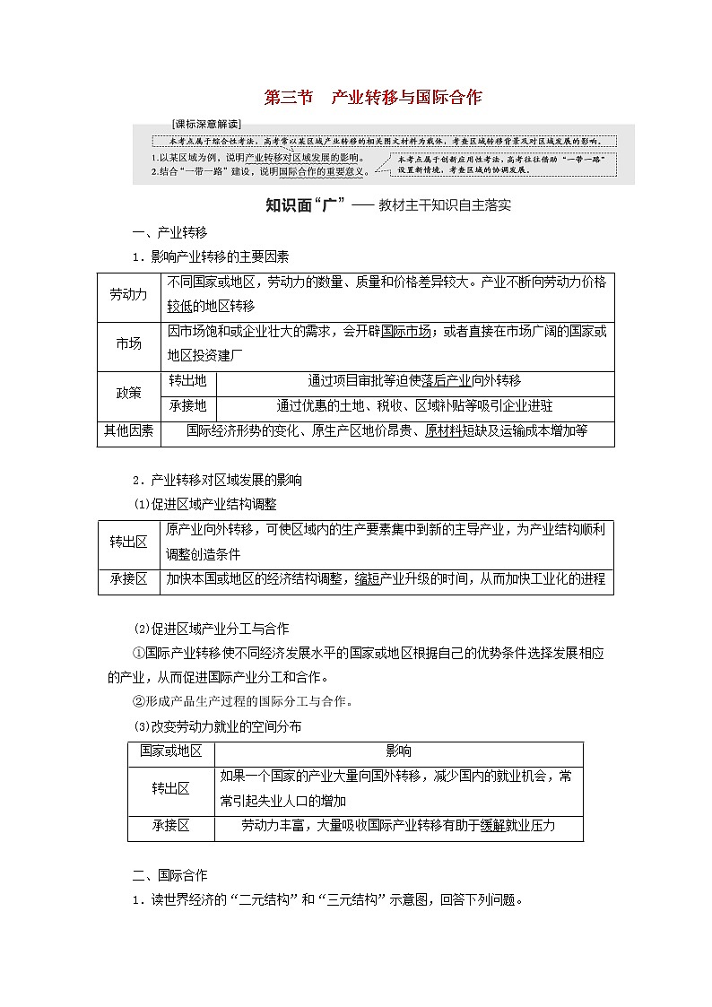 新课标2023版高考地理一轮总复习第十六章区际联系与区域协调发展第三节产业转移与国际合作教师用书第1页