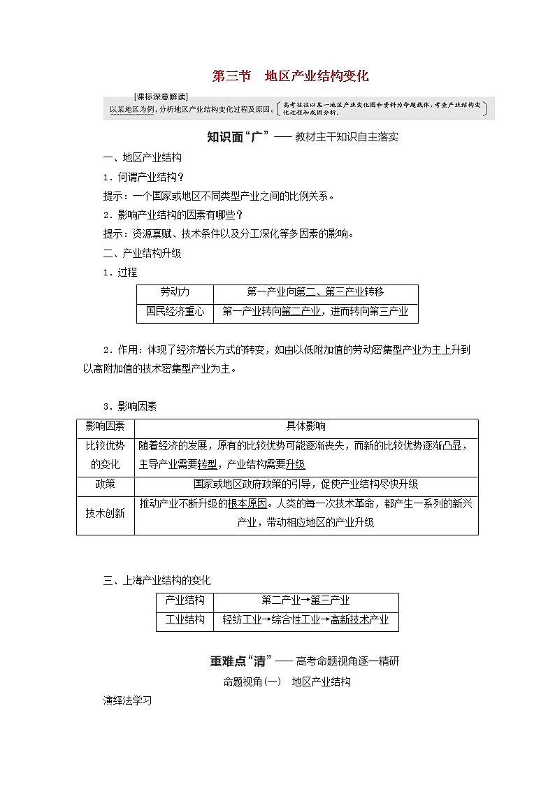 新课标2023版高考地理一轮总复习第十五章资源环境与区域发展第三节地区产业结构变化教师用书第1页