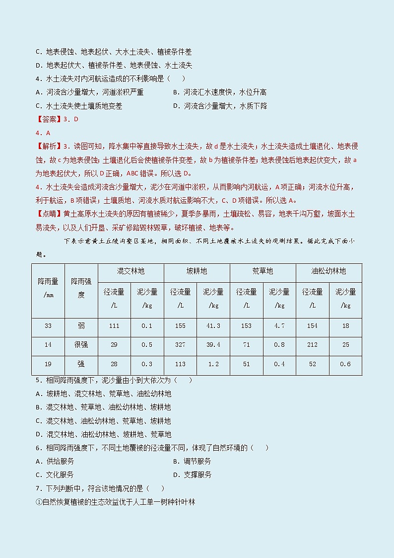 2.4 黄士高原水土流失的治理 (精选练习)02