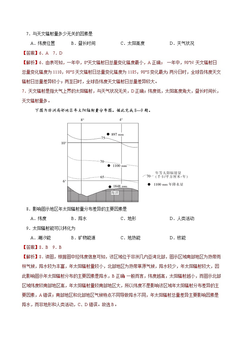 1.2 太陽(yáng)對(duì)地球的影響（練習(xí)）-2022-2023學(xué)年高一同步備課系列（新教材人教版必修1）（解析版）第3頁(yè)
