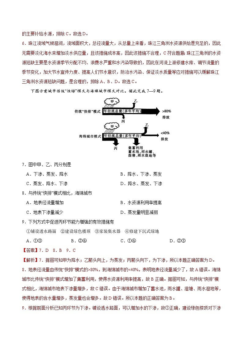 3.1水循環(huán)（練習）-2022-2023學年高一同步備課系列（新教材人教版必修1）（解析版）第3頁