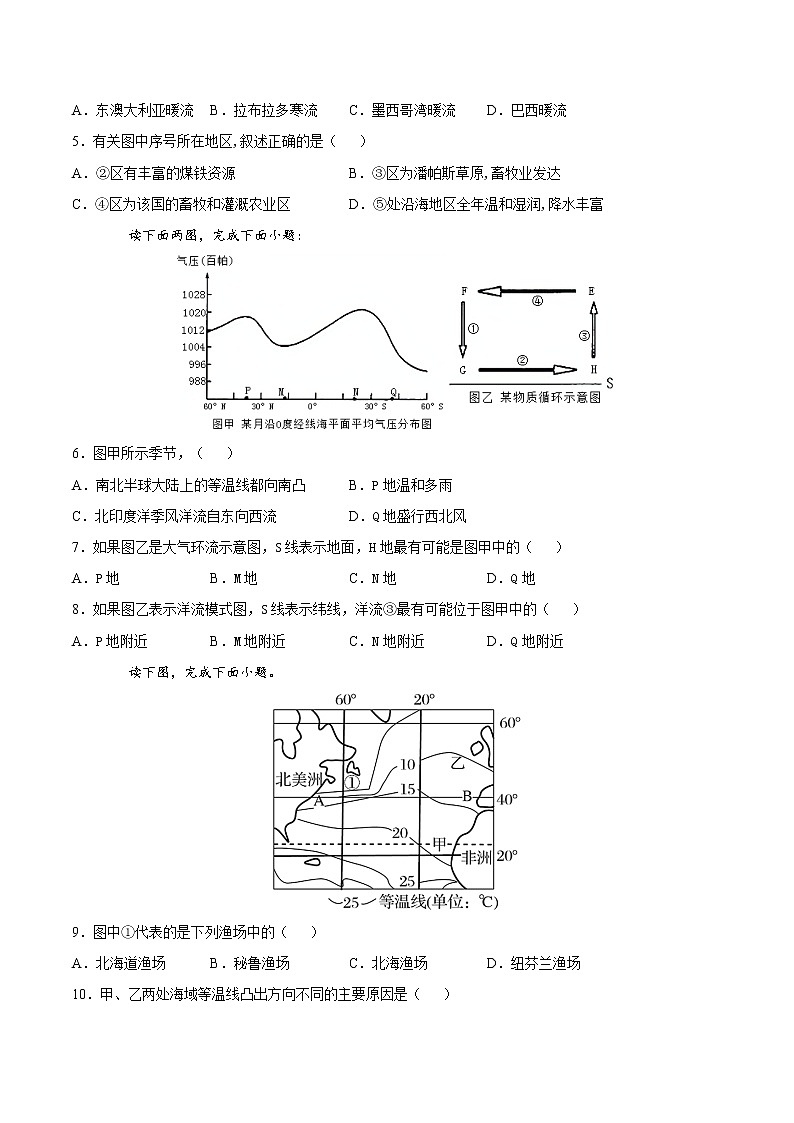 4.2洋流及其影响(练习)-2022-2023学年高二地理同步备课系列(鲁教版2019选择性必修1)02