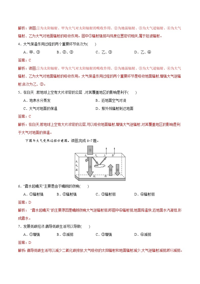 2.3大气的受热过程与热力环流-2022-2023学年高一地理同步备课系列（中图版2019必修第一册） 试卷02