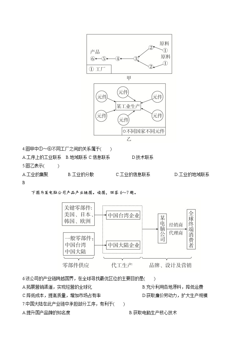 4.2工业地域的形成（练习）-2022-2023学年高一地理同步备课系列（人教版必修2）（原卷版）02