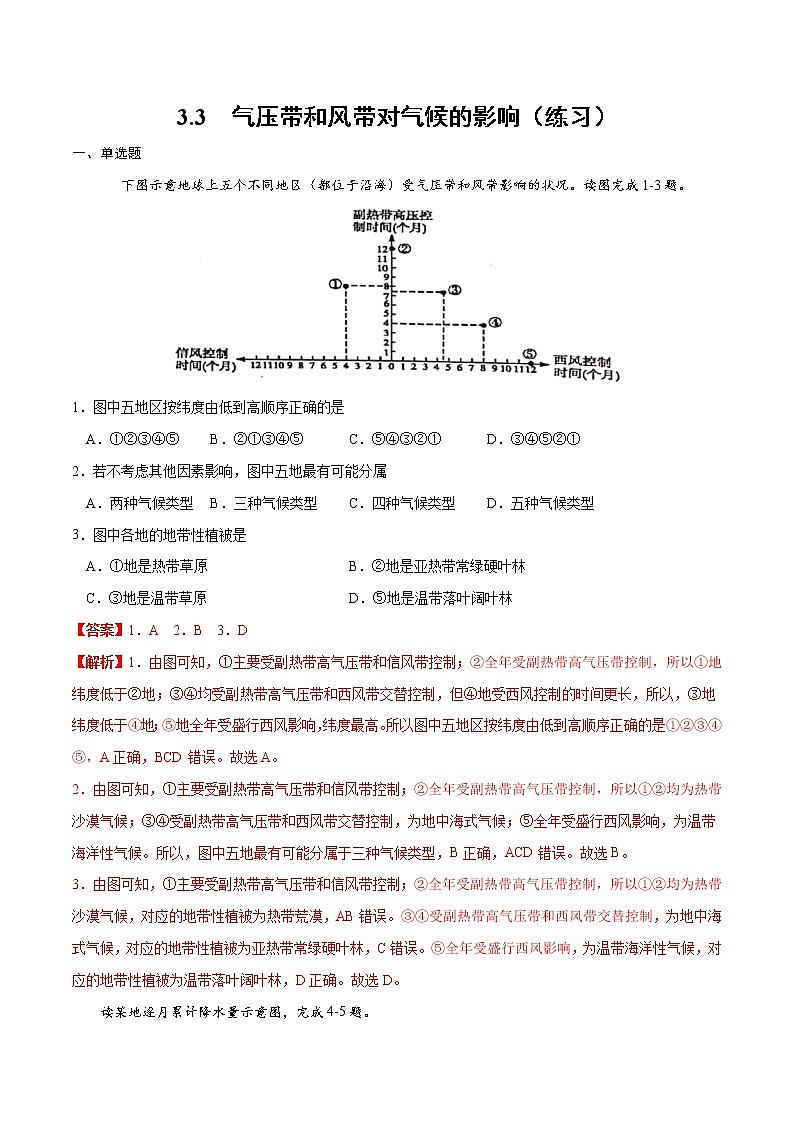 3.3气压带和风带对气候的影响(练习)-2022-2023学年高二同步备课系列(人教版2019选择性必修1)(解析版)第1页