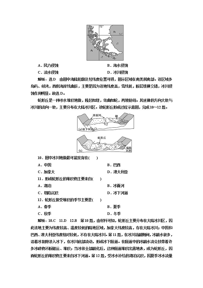 2.3 喀斯特、海岸和冰川地貌 练习-2022-2023学年湘教版(2019)高中地理必修第一册(原卷+解析)03