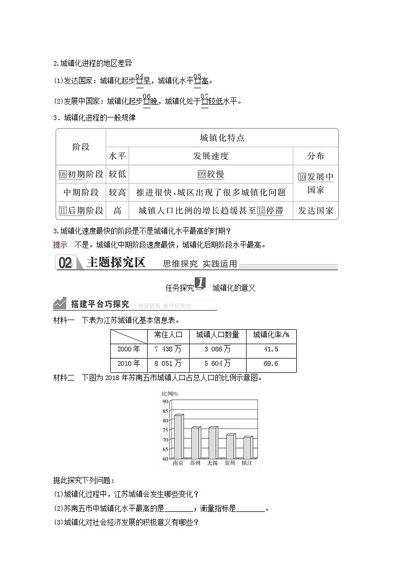 人教版高中地理必修第二册第2章第2节第1课时城镇化的意义、世界城镇化进程学案第3页