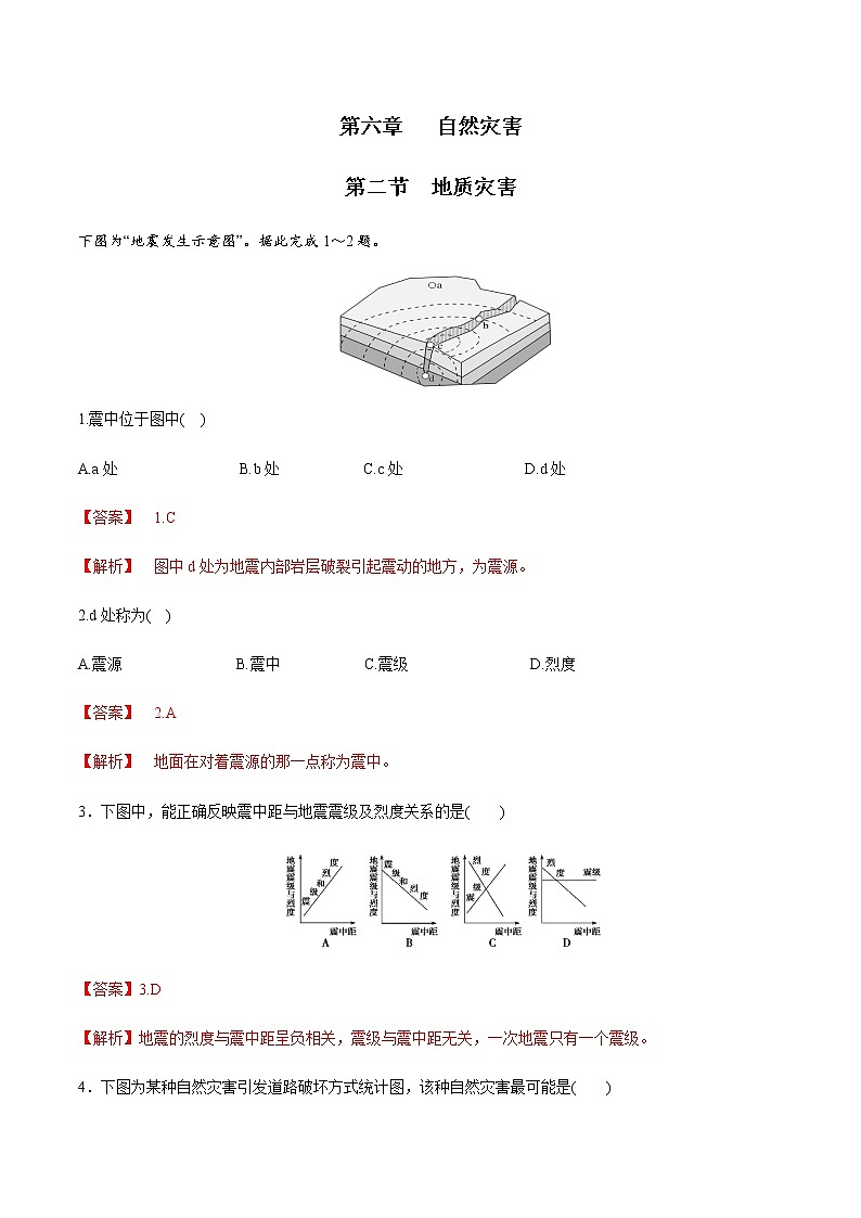 高中地理必修一 6.2 地质灾害同步练习(含答案)第1页