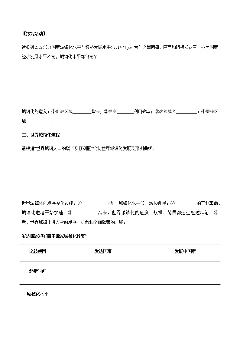 高中地理必修二 2.2 城镇化 导学案新02