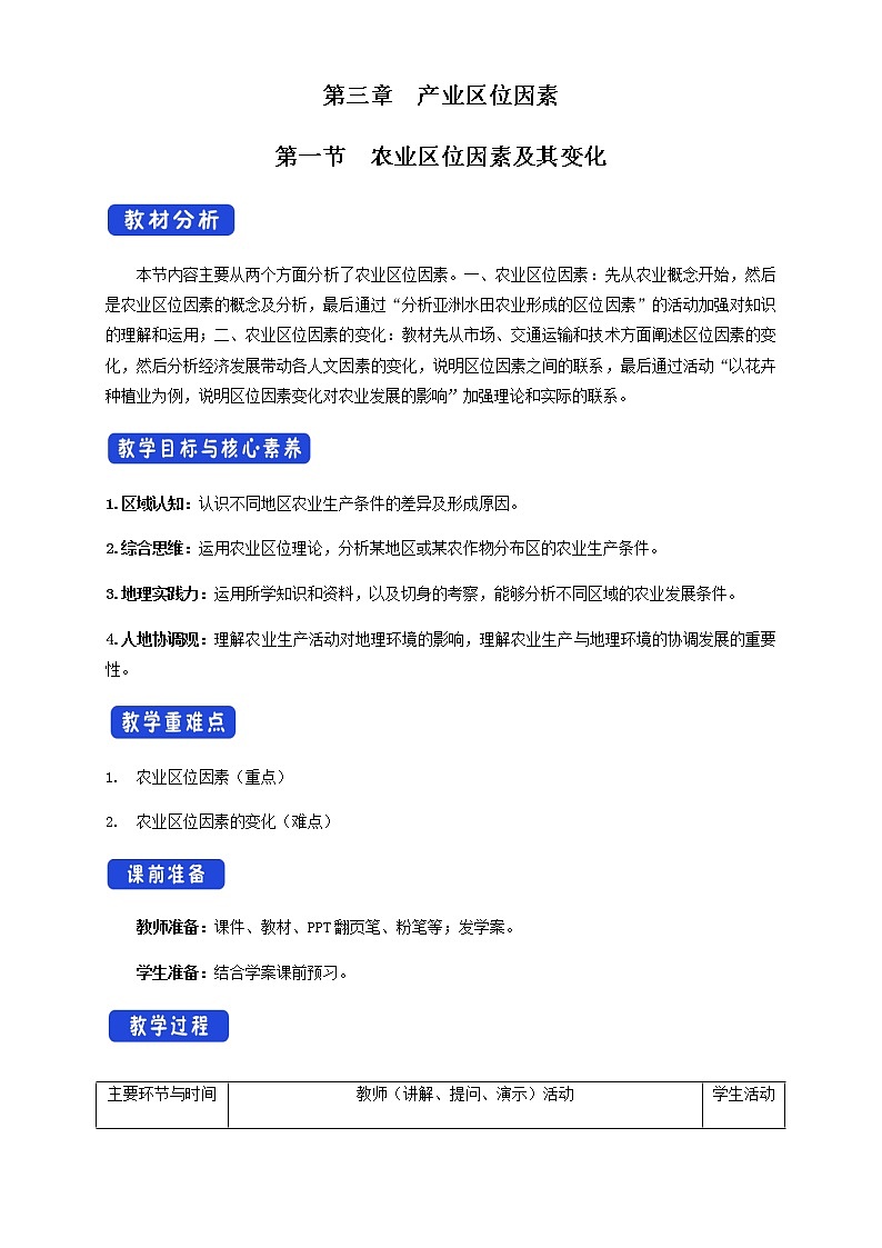 高中地理必修二 3.1 农业区位因素及其变化 教学设计新第1页
