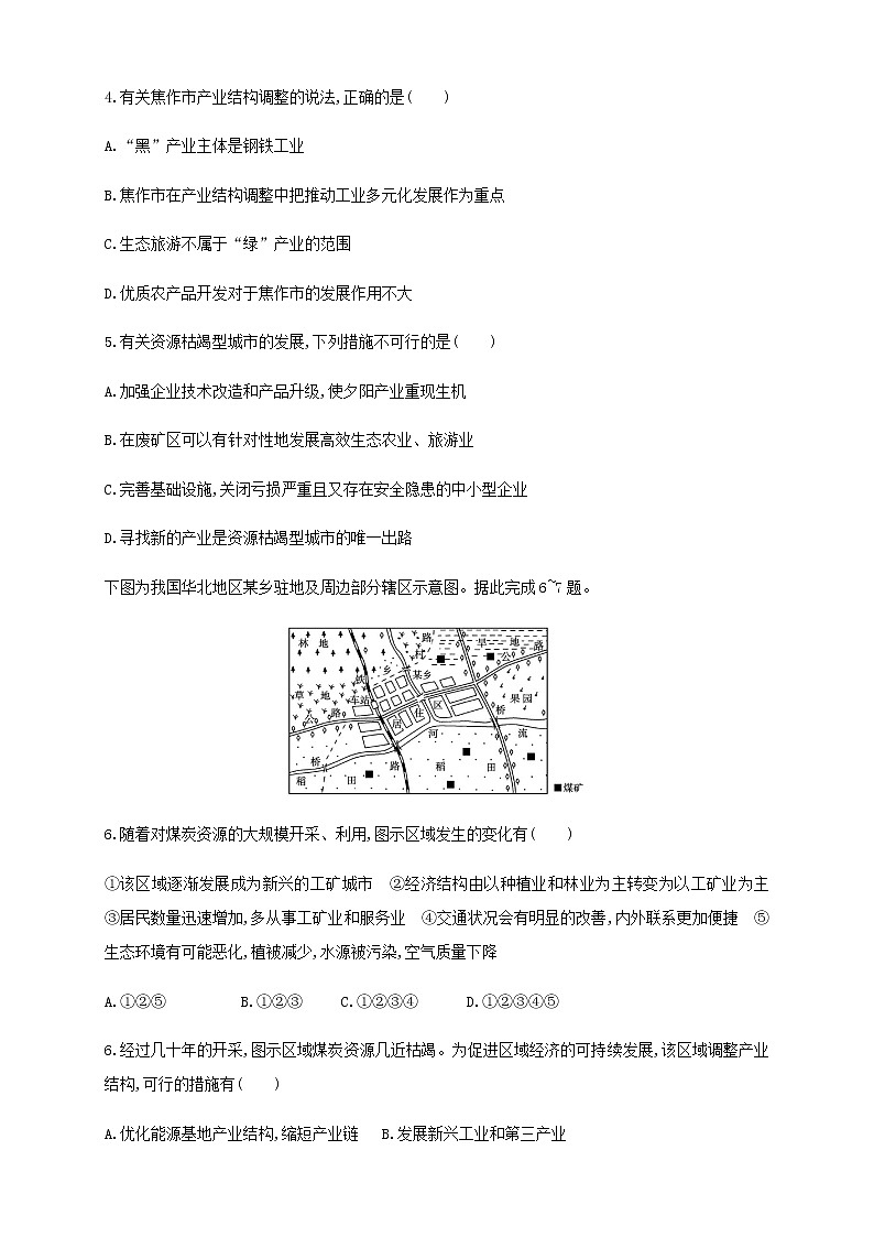 高中地理选择性必修二 2.3资源枯竭型城市的转型发展 同步训练 (无答案)02