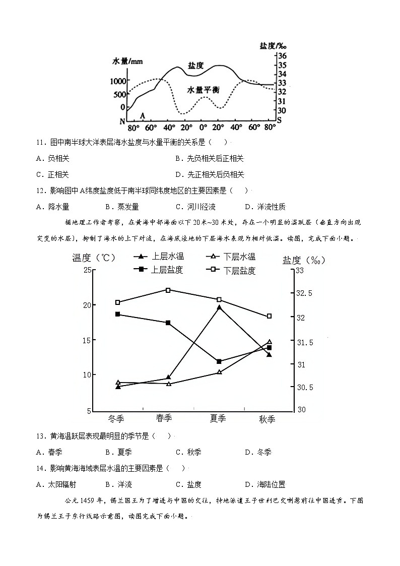 单元测试3地球上的水 B卷-2022-2023学年高一地理上学期同步课堂单元测试卷(人教版2019必修第一册)(原卷版)第3页