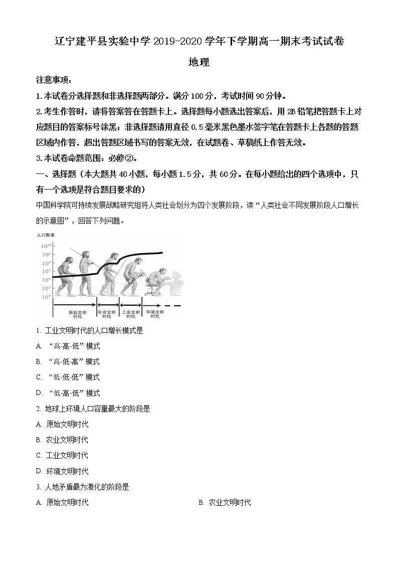 高中地理必修二 精品解析辽宁省朝阳市建平县实验中学2019-2020学年高一下学期期末试题(含答案)第1页