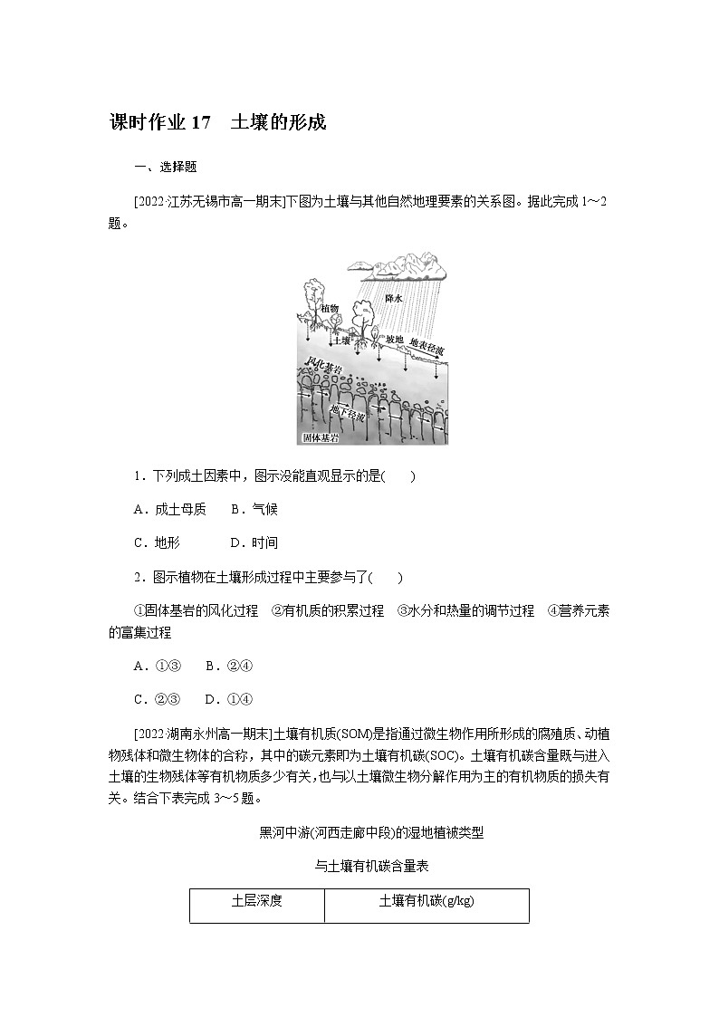 湘教版高中地理必修第一册土壤的形成课时作业17无答案第1页