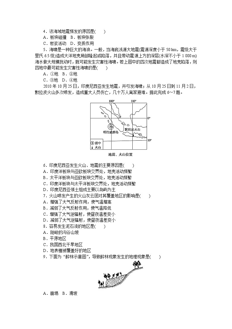 中图版高中地理必修第一册地震灾害与地质灾害课时作业1502