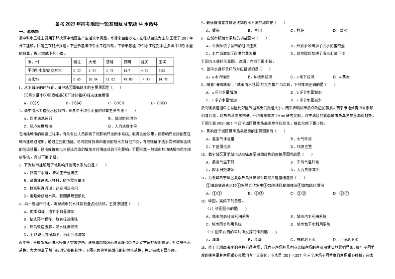 备考2023年高考地理一轮基础复习专题14水循环解析版01
