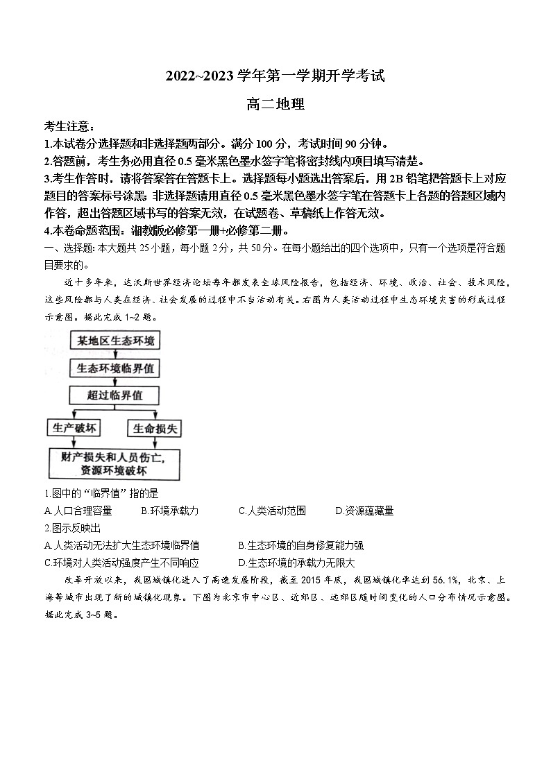 山西省榆次第一中学校2022-2023学年高二上学期开学考试地理试题(Word版含答案)第1页