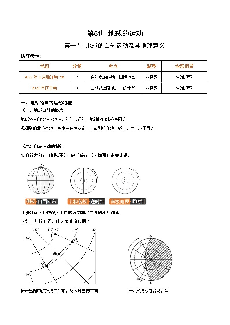 第一节 地球的自转运动及其地理意义(讲义)-2023年高考地理一轮复习讲练测(新教材新高考)第1页