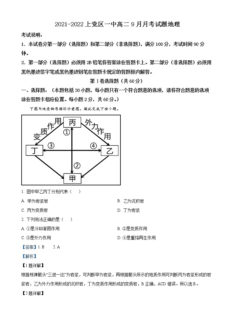 山西省长治市上党区第一中学校2021-2022学年高二上学期9月月考地理试题含答案第1页