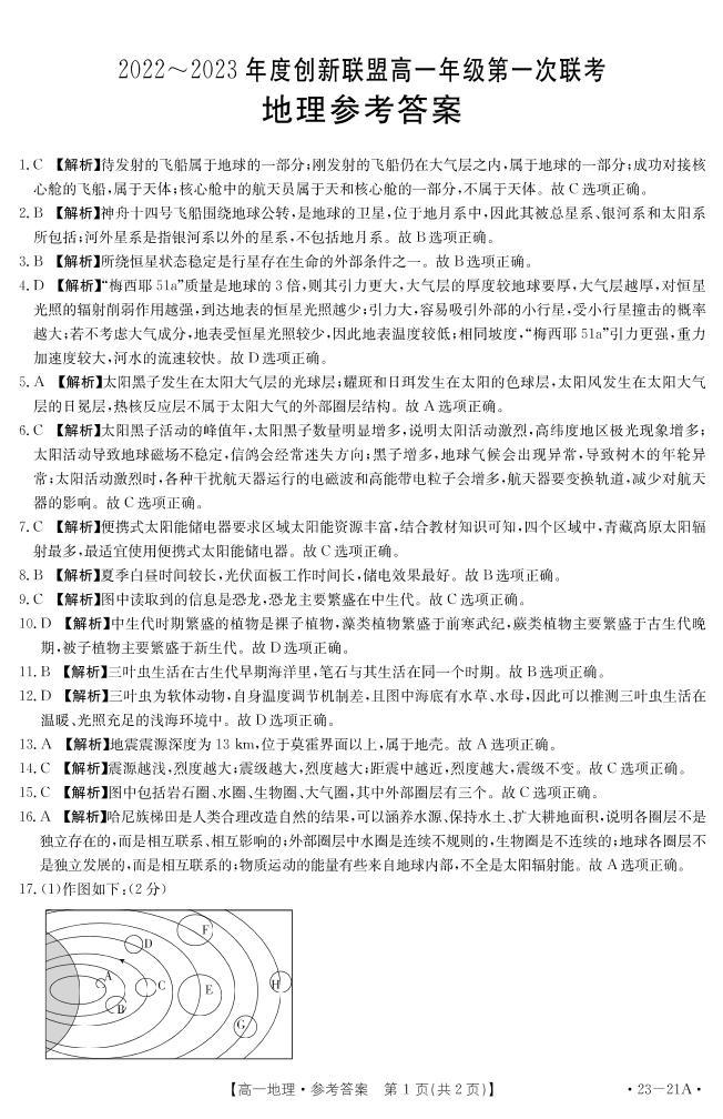 2023河南省创新联盟高一上学期第一次联考试题地理含解析01