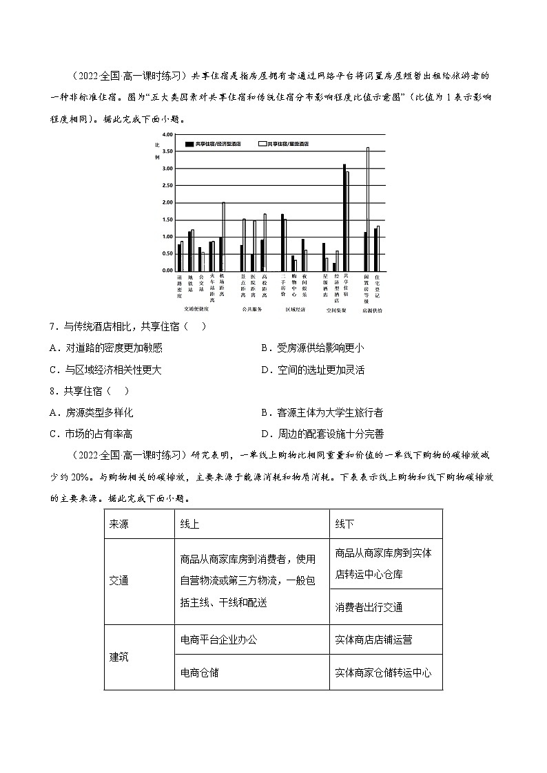 3.3 服务业的区位选择(课时作业)-高一地理同步备课系列(湘教版2019必修第二册)02