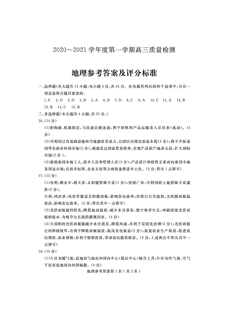 山西省吕梁市孝义中学2021届高三上学期12月月考地理答案第1页