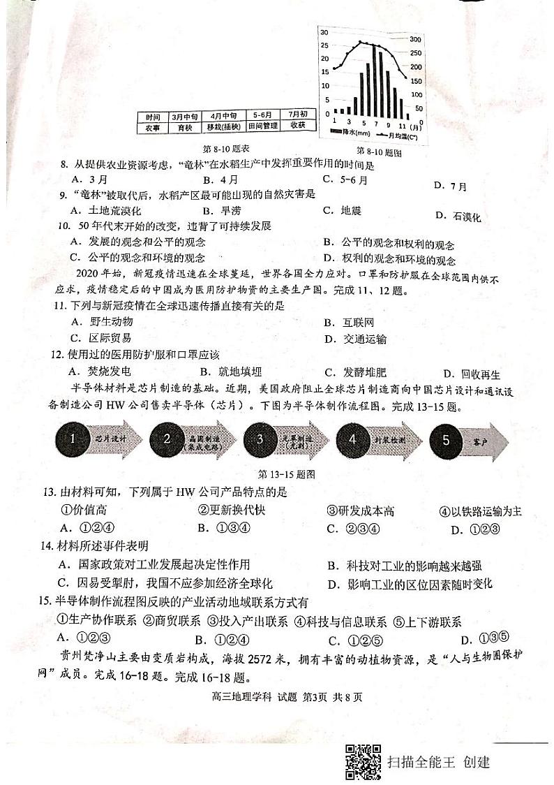 2020浙江省北斗星盟高三适应性考试地理试题图片版扫描版含答案03