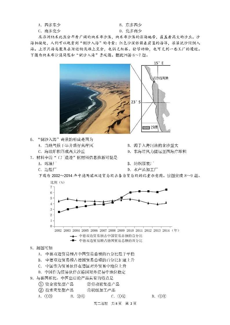 22届高二文科地理下期半期考试试卷第2页