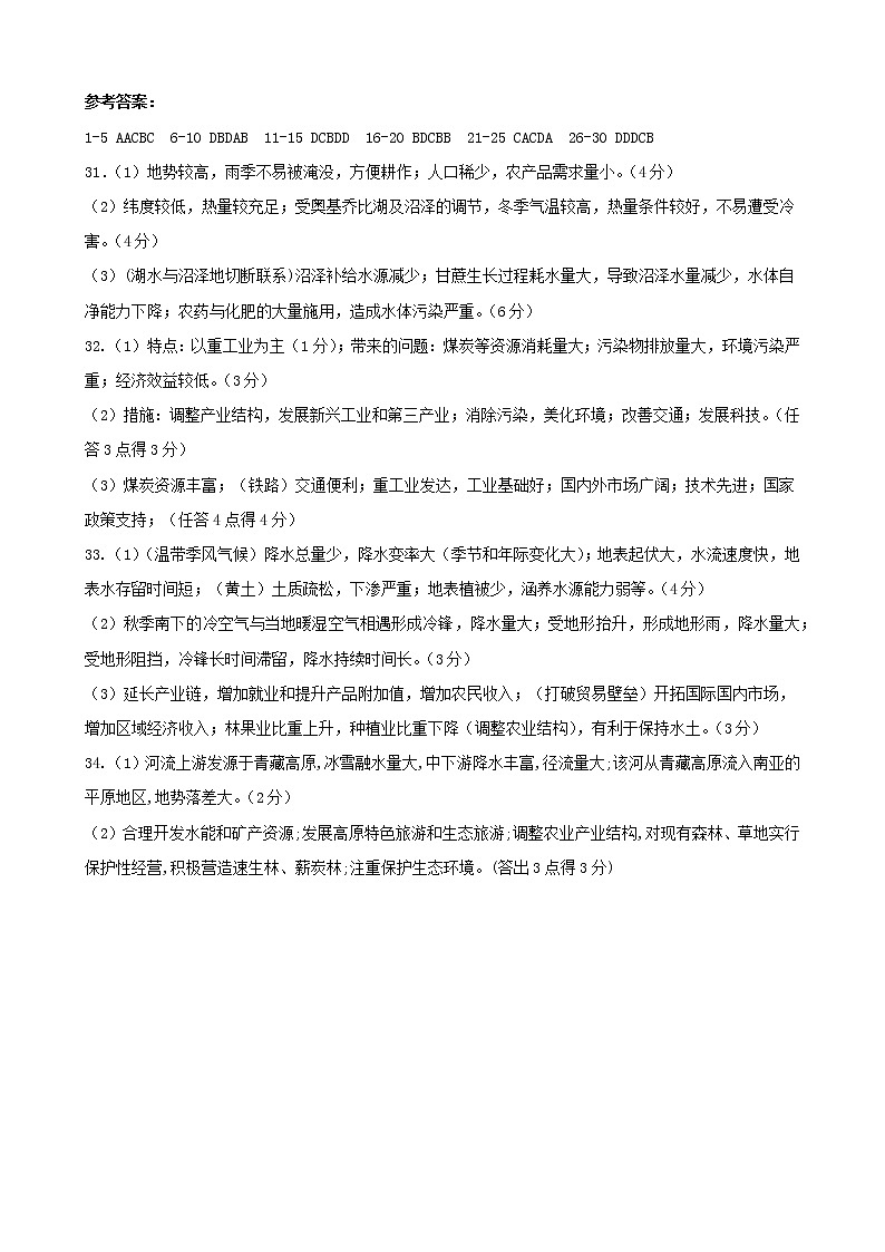 2020—2021學(xué)年上期期中高二地理答案第1頁(yè)