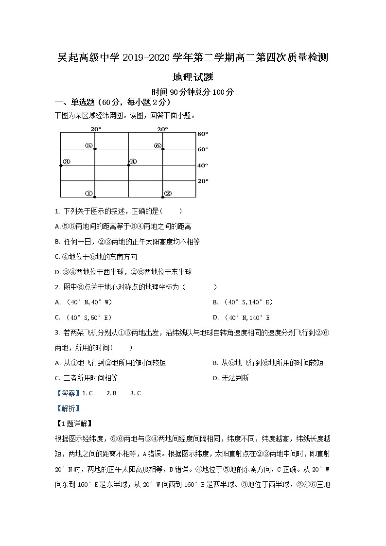 2020【KS5U解析】陕西省吴起高级中学高二下学期第四次(期末考试)地理试题含解析第1页
