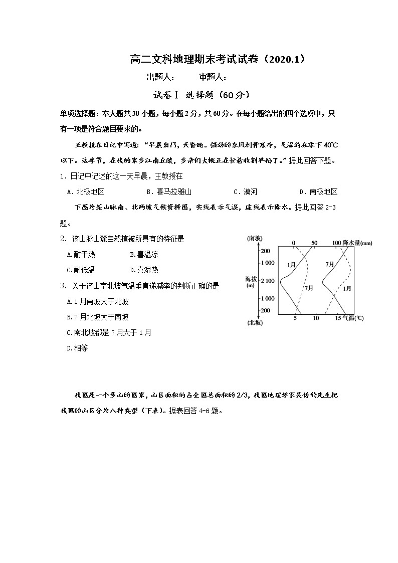 2020西宁十四中高二上学期期末考试地理试题含答案第1页