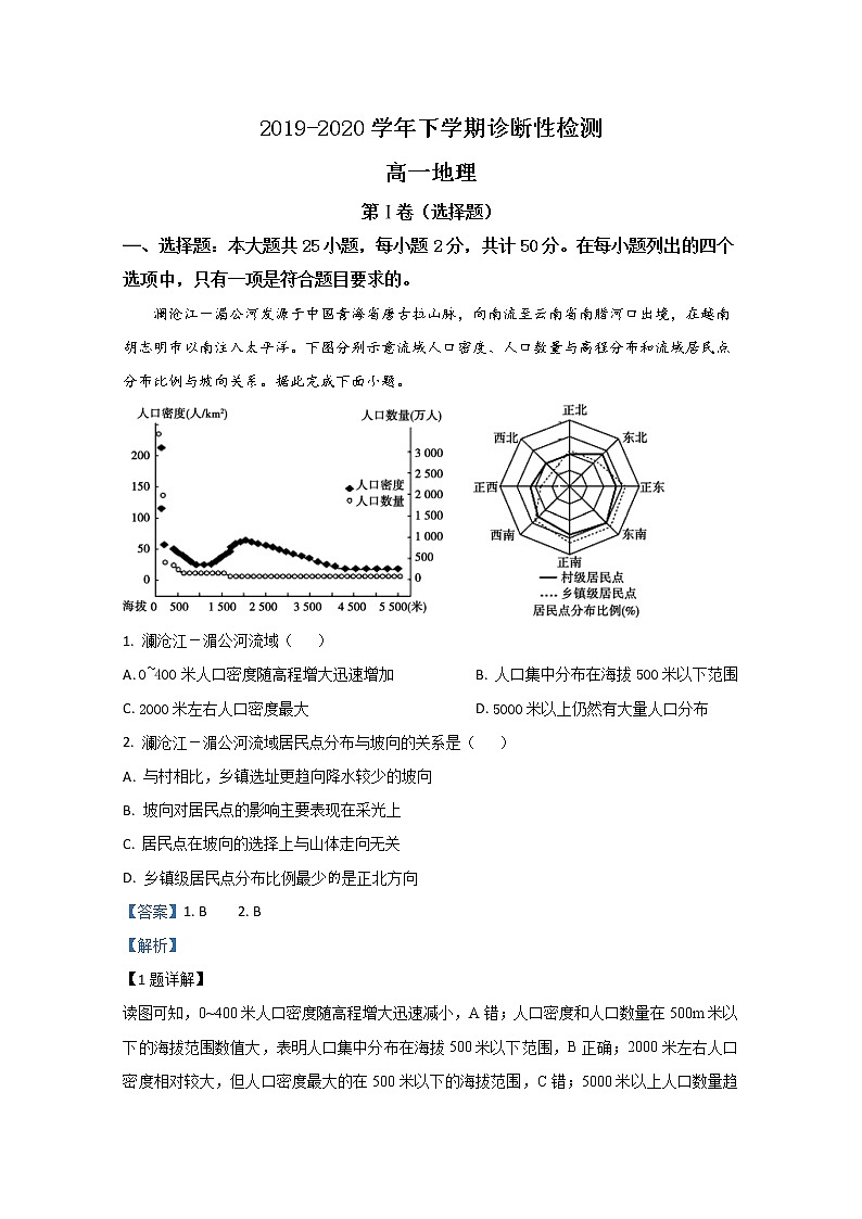 2020【KS5U解析】潍坊诸城高一下学期期中考试地理试题含解析01