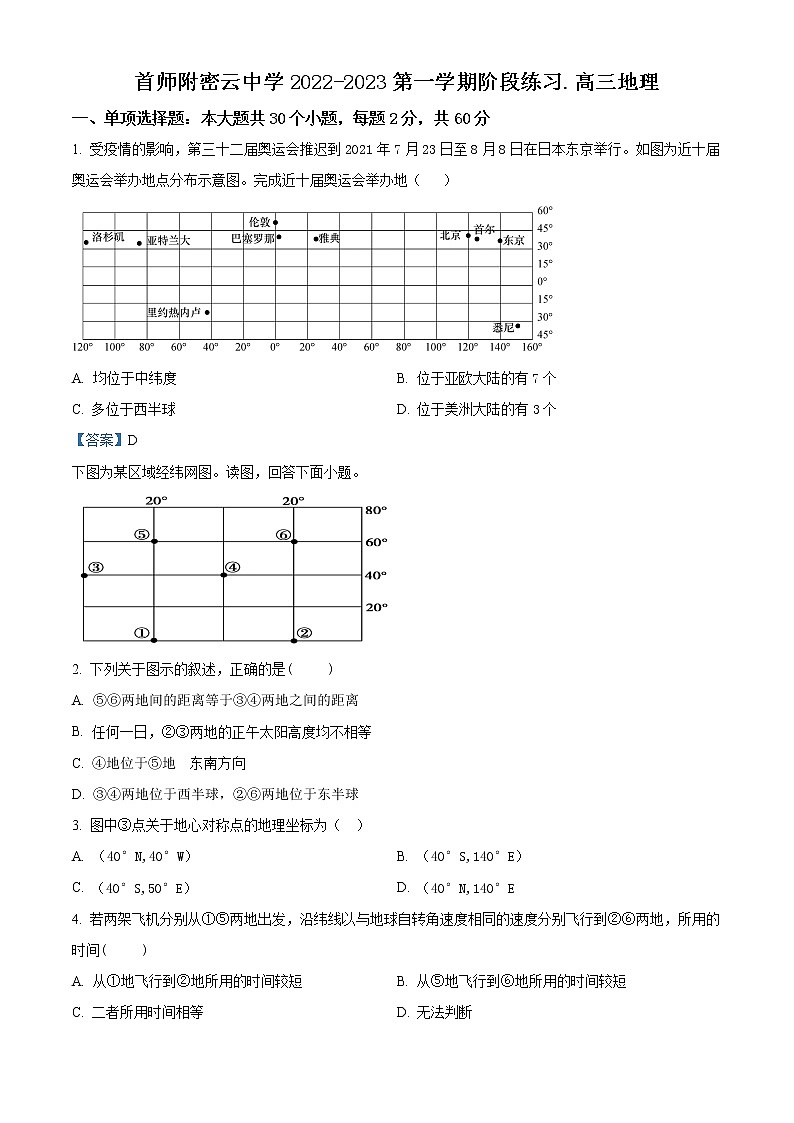 北京市首都师范大学附属密云中学2022-2023学年高三上学期10月阶段性练习地理试题含答案第1页