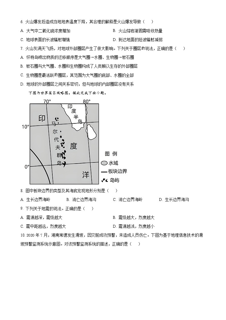 精品解析:甘肃省张掖市高台县第一中学2021-2022学年高一上学期期中地理试题(原卷版)第2页