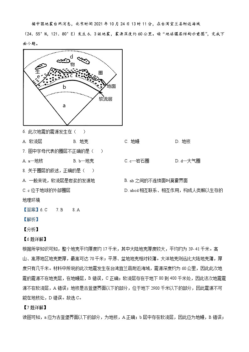 2022淮安淮安区高二上学期期中地理试题Word含解析第3页