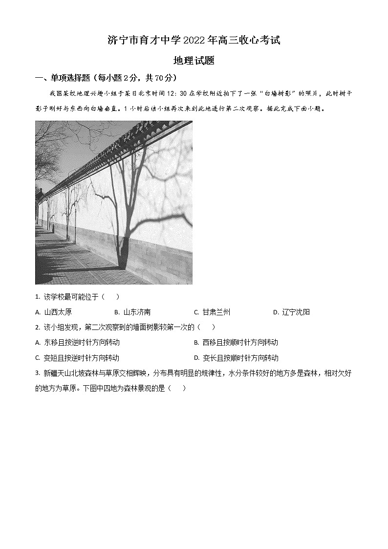 2023济宁育才中学高三上学期10月线上阶段性检测地理试题含解析第1页